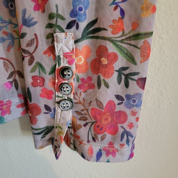 Natural Life Top Women's XL Multicolor Floral Sheer Rusched Front Carina Boho - Picture 5 of 9